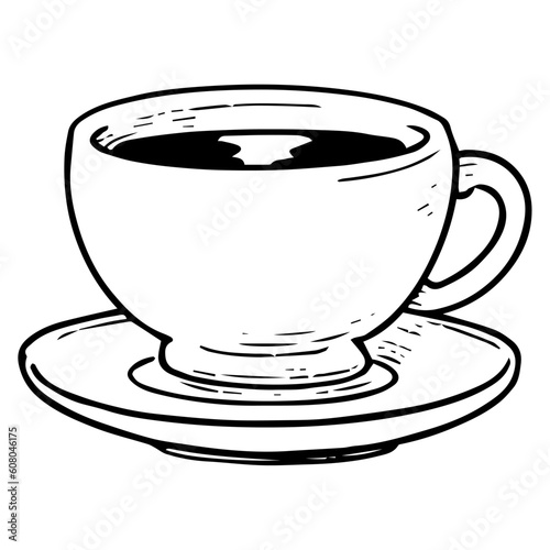 モノクロ　手描きのコーヒー