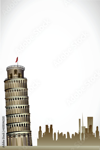 illustration of leaning tower of pisa on white background