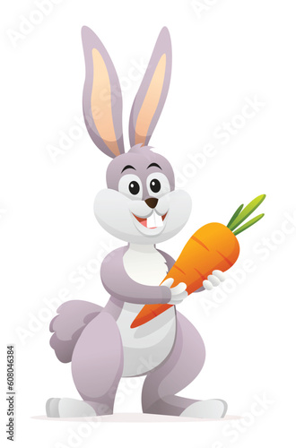 Cute little bunny holding carrot cartoon illustration
