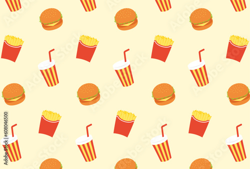 seamless pattern with fast food and drink icons for banners, cards, flyers, social media wallpapers, etc.
