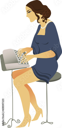 old fashioned drawing typist romantic young woman