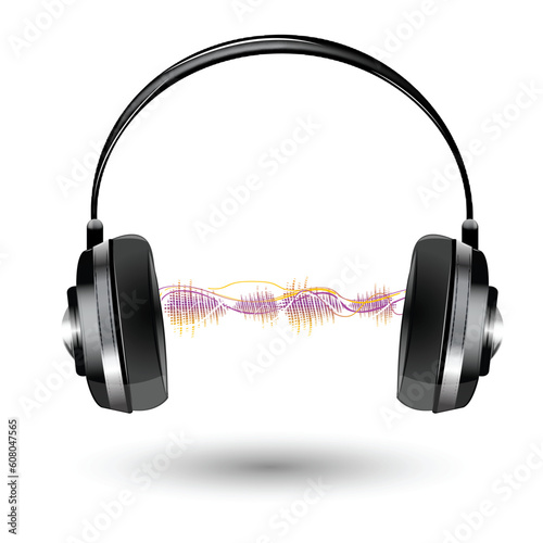illustration of headphone with sound wave on white background