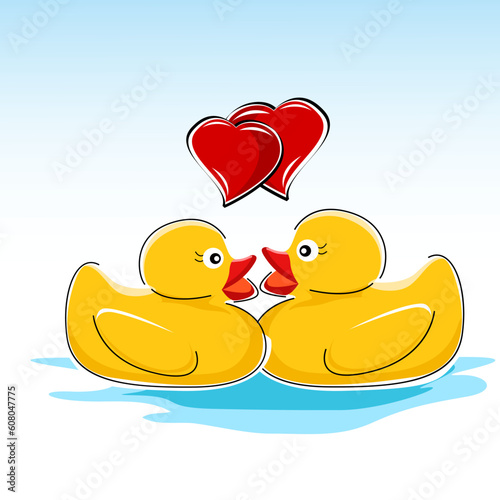 illustration of valentine card with ducks