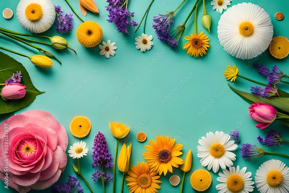 most beautiful flowers and vegetables on pastel background Generative Ai technology