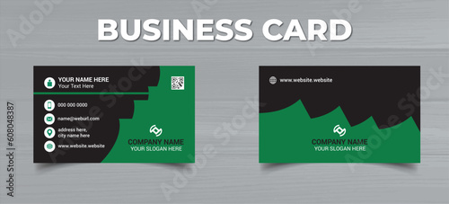 Horizontal Green and deep grey color business card vector template, simple clean layout design template