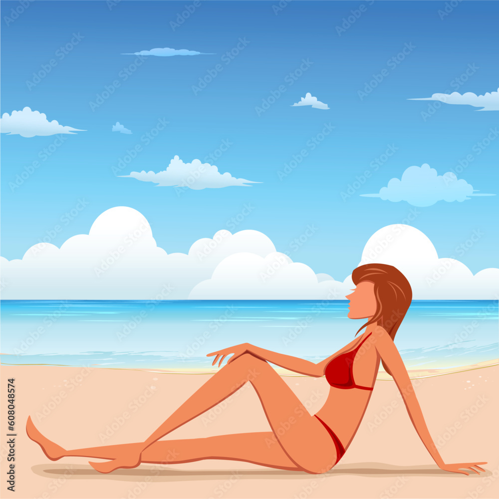 illustration of fashion lady on beach