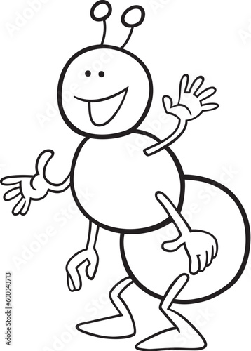 cartoon illustration of funny ant for coloring book