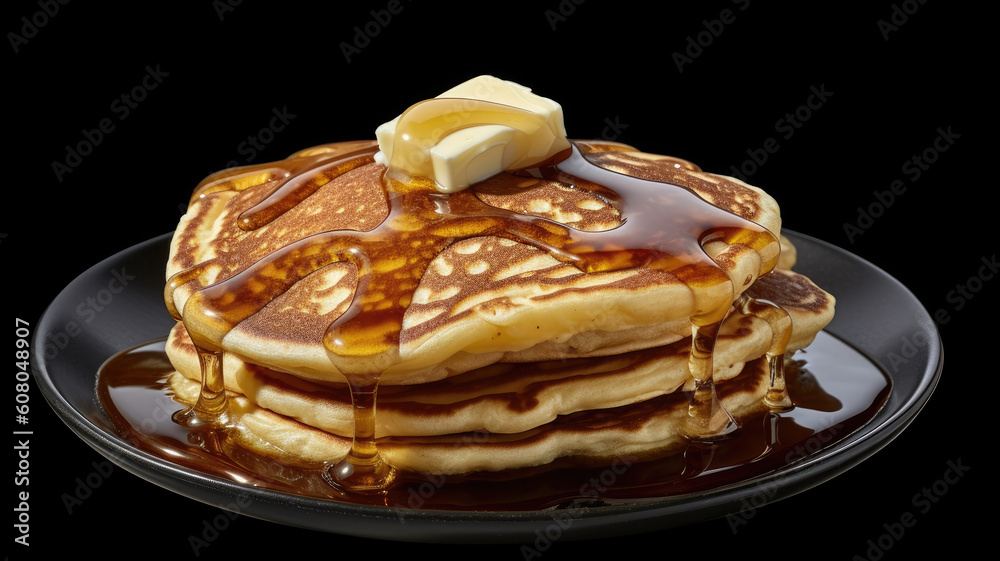 a stack of pancakes covered in butter and syrup with whipped cream on top. generative ai a stack of pancakes covered in butter and syrup with whipped cream on top. generative ai