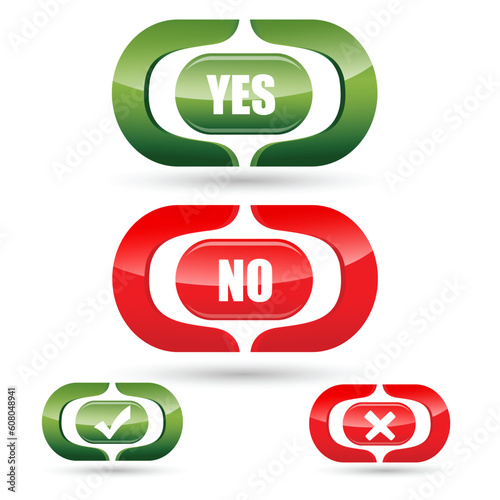 illustration of yes and no buttons on white background