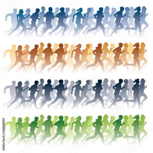 Crowd of young people running. Sport vector illustration.