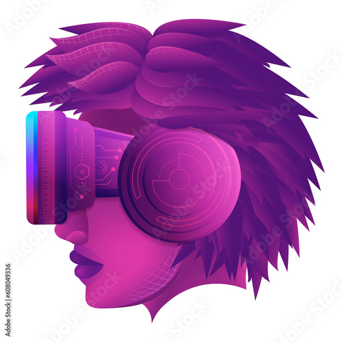 Metaverse Technology concept. A woman head  facing with white background