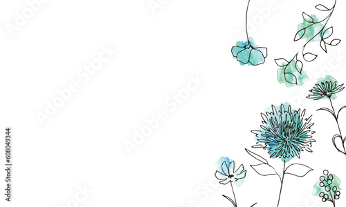 線画。手書きのベクター草木イラスト。夏の草木デコレーションフレーム。Line drawing. Hand drawn vector grass and trees illustration. Summer grass and trees decoration frame.