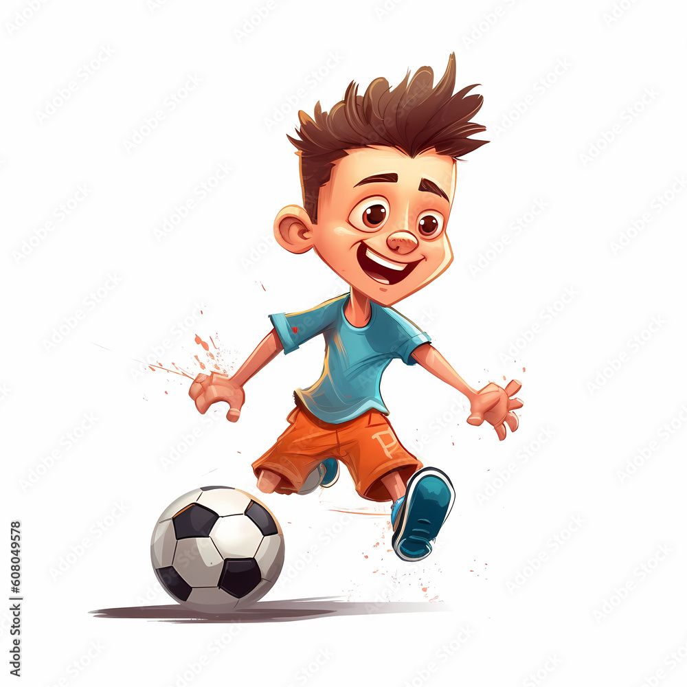 cartoon boy playing football. Generative AI