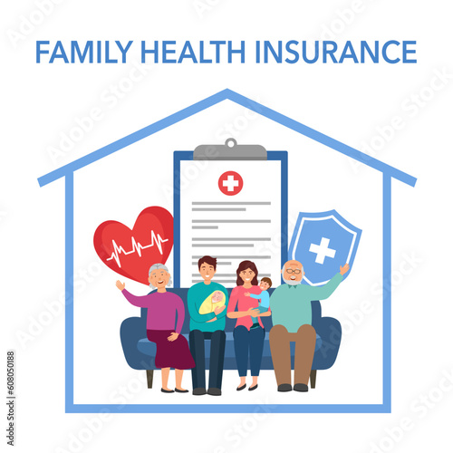 Family health insurance concept vector illustration on white background.