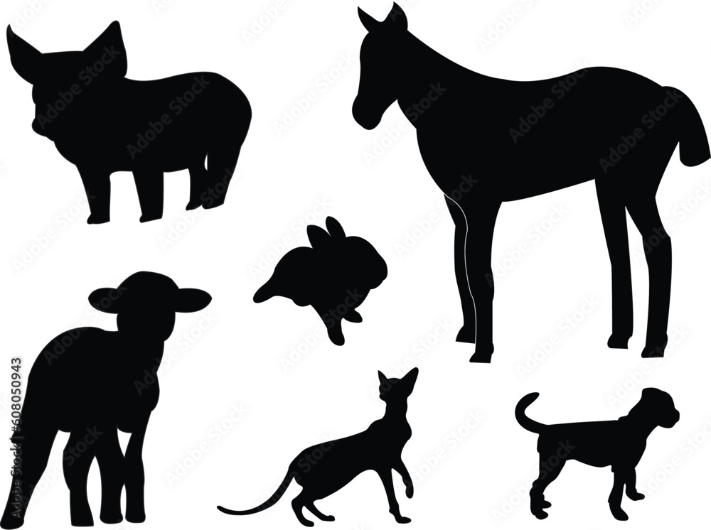 baby animals silhouette collection vector