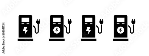 charging station icon vector illustration. gas pump with thunder icon concept.