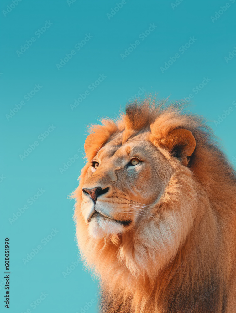 lion over blue background. Generative AI
