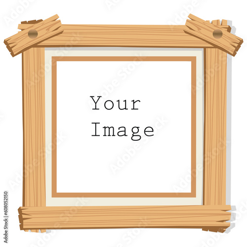 illustration of wooden photo frame on white isolated background