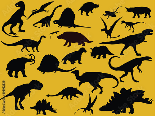 collection of dinosaur silhouette - vector