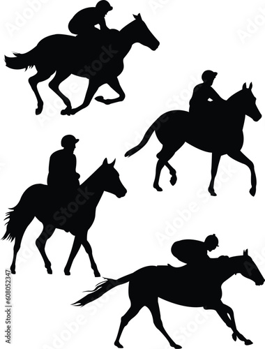 collection of jockeys silhouette - vector