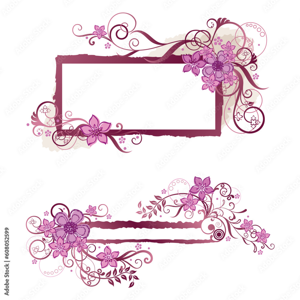 Pink floral frame and banner design. This image is a vector illustration Pink floral frame and banner design. This image is a vector illustration