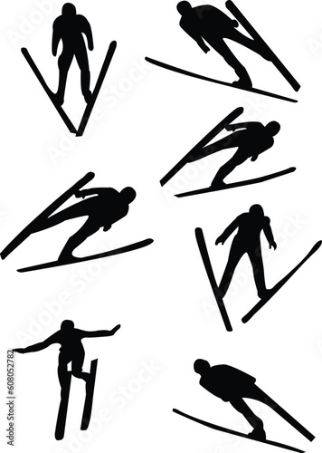 ski jumping silhouette - vector
