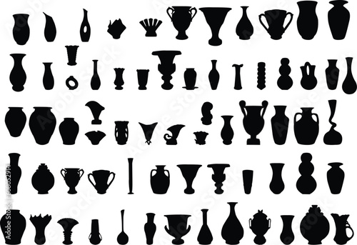 big collection of vase silhouette - vector