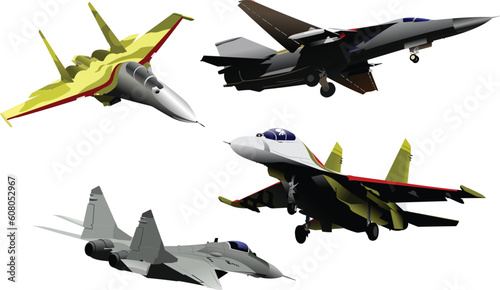 Four military aircrafts Vector illustration