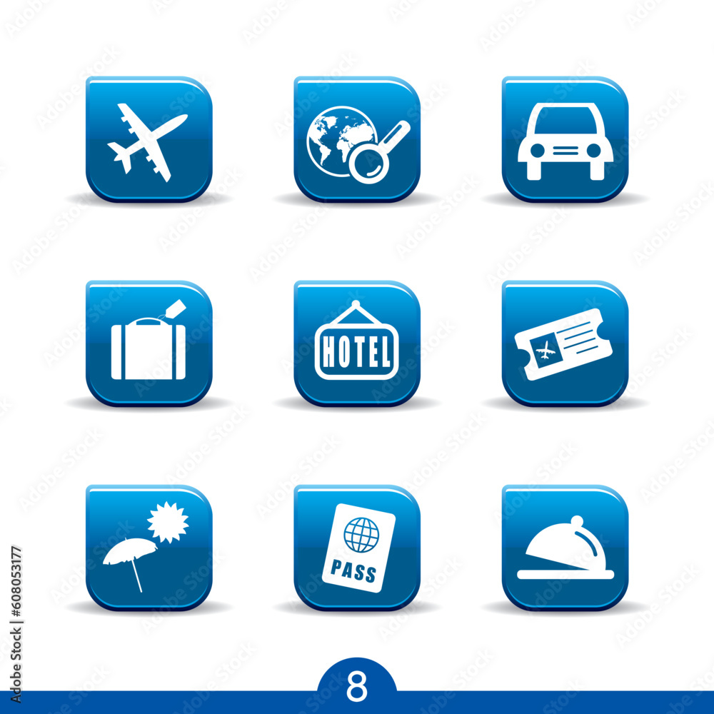 Set of nine travel web icons from series Set of nine travel web icons from series