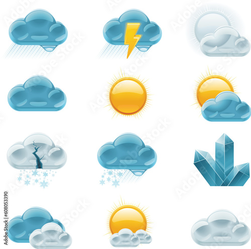 Set of the weather forecast related icons