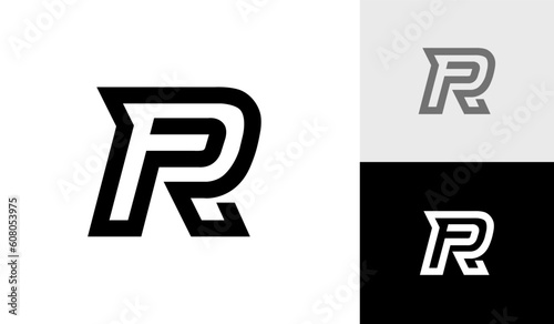 Letter R monoline initial monogram logo design