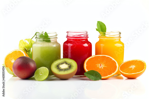 detox juice with ingredients isolated on white background - generative ai