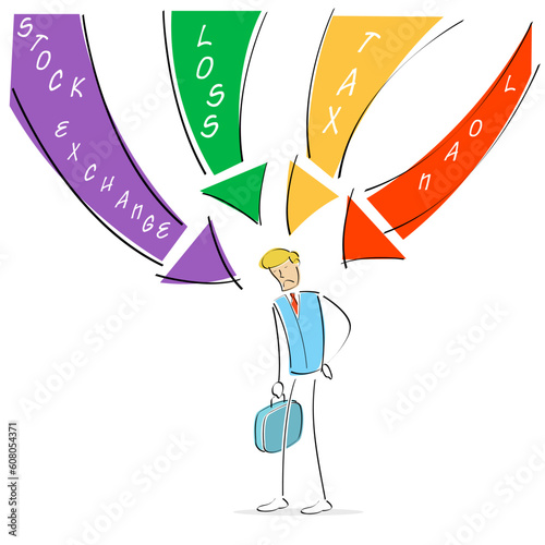 illustration of business man depressed by losses