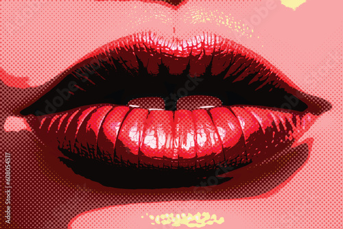 Women's lips in pop art style, vector design