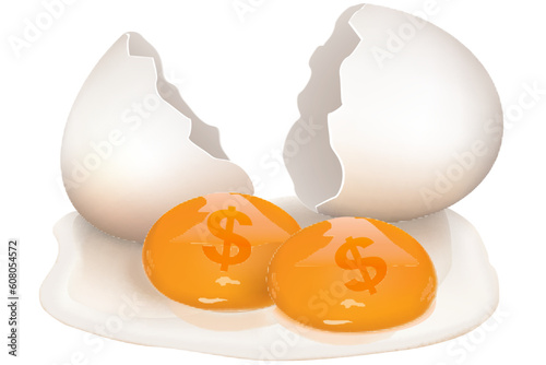 illustration of broken egg with dollar icon on white background