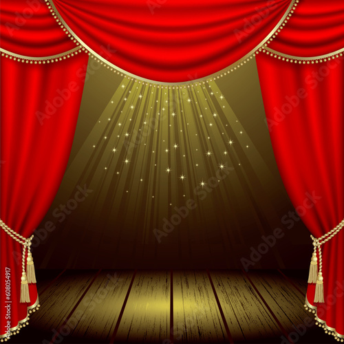 Theater stage  with red curtain. Clipping Mask