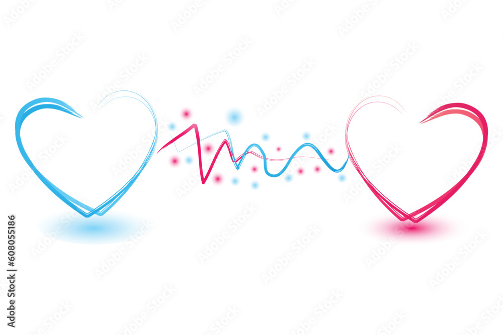 illustration of connecting hearts on white background