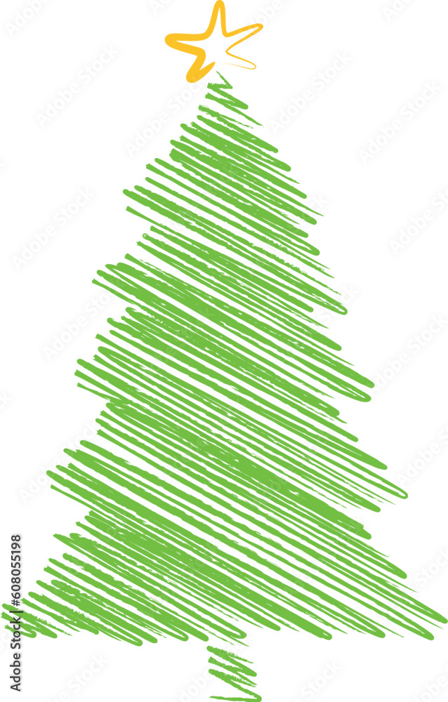 green christmas tree scribble drawing, vector background