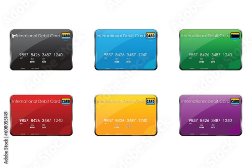illustration of colorful international debit cards on white background