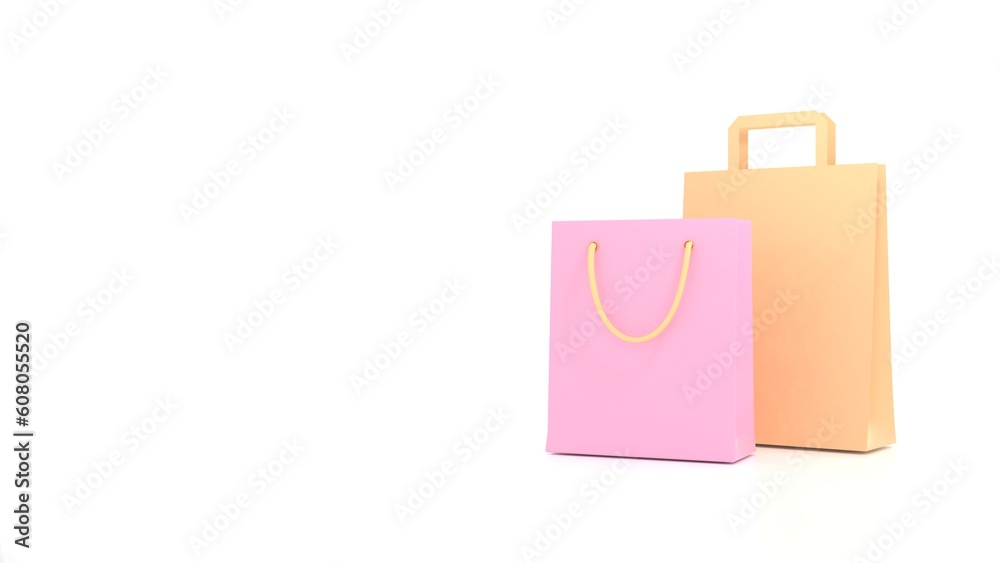 3D Rendering of blank paper bags. Isolated on white background. For online fashion shopping, gift idea, banner, advertising. Large copy space area 3D Rendering of blank paper bags. Isolated on white background. For online fashion shopping, gift idea, banner, advertising. Large copy space area