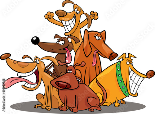 cartoon illustration of funny dogs group