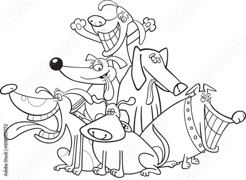 cartoon illustration of funny dogs group for coloring book