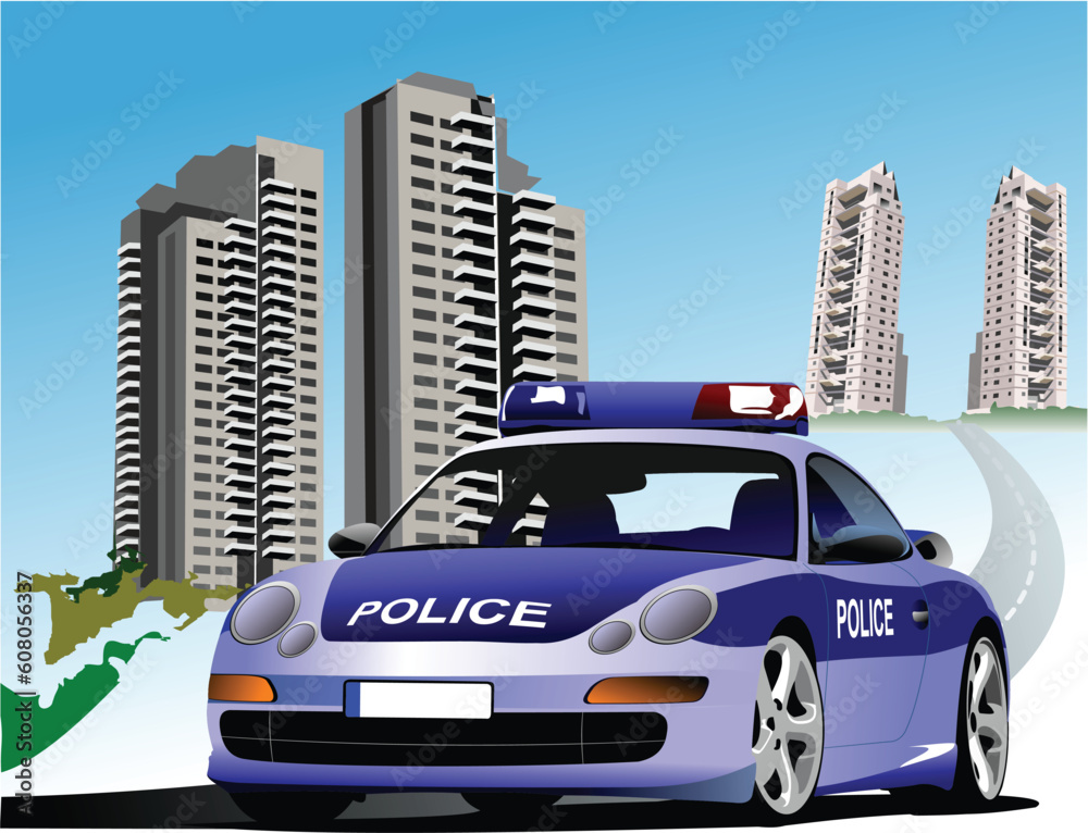 Dormitory and police. Vector illustration