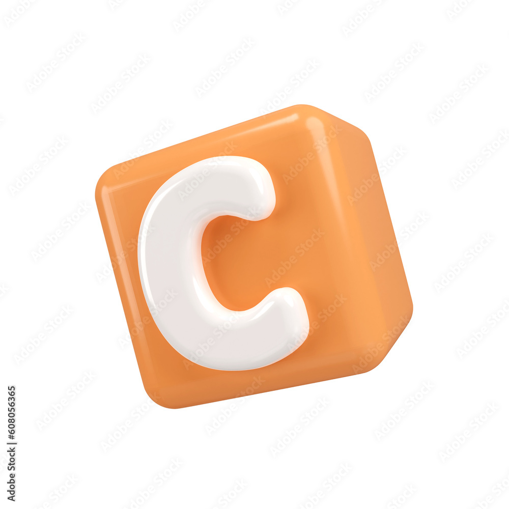 3d Orange C block wasps. minimal school icon. isolated on background, icon symbol clipping path. 3d render illustration 3d Orange C block wasps. minimal school icon. isolated on background, icon symbol clipping path. 3d render illustration