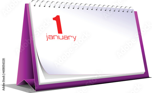 Vector illustration of desk calendar. 1 january. New Year