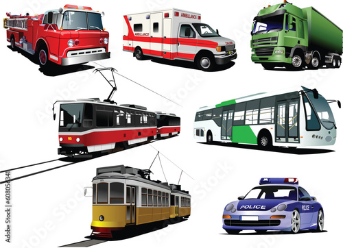 Set of municipal transport images. Vector illustration