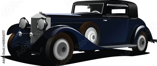 Old  blue car. Sedan more than 50 years old. Vector illustration