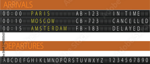 Airport mechanical schedule desk. Set of letters. EPS 10 Vector illustration
