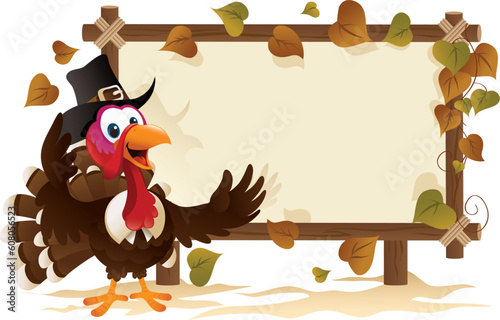 Pilgrim Turkey With A Signboard