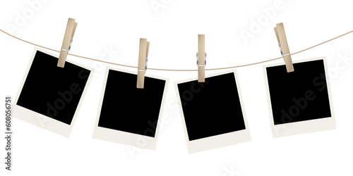 Photo frames on the rope. Vector illustration.